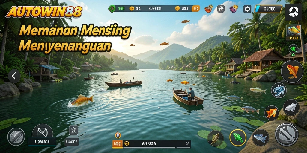 Screenshot gameplay AUTOWIN88 menampilkan aksi memancing yang seru.