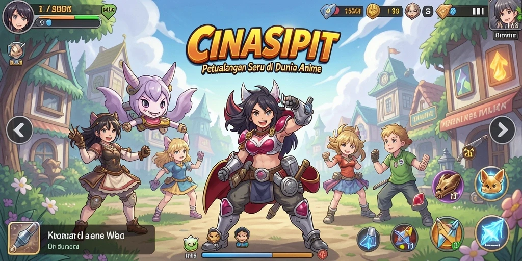 Tampilan gameplay CINASIPIT yang menampilkan karakter anime yang beraksi.