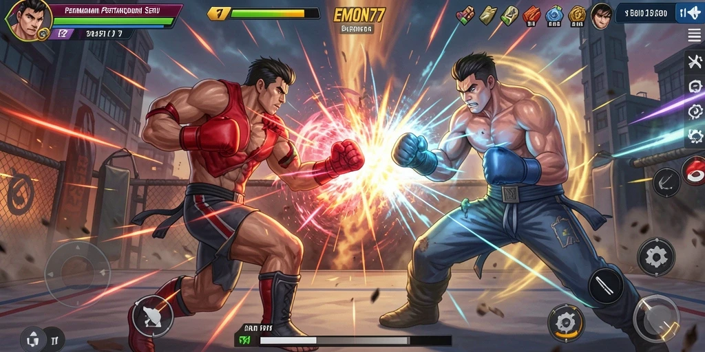 Tampilan gameplay Fighting seru di EMON77 yang memukau.