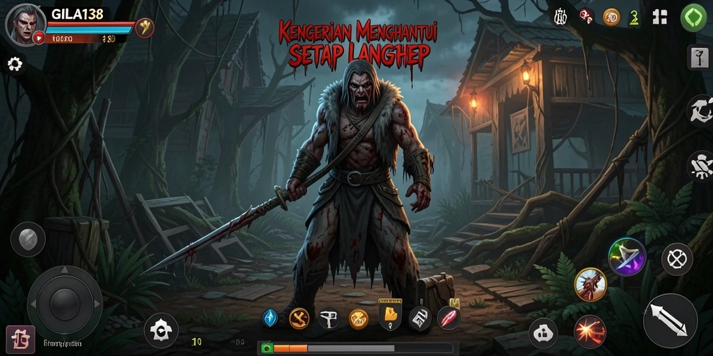 Screenshot GILA138 memperlihatkan gameplay yang mencekam dan atmosfer kelam.