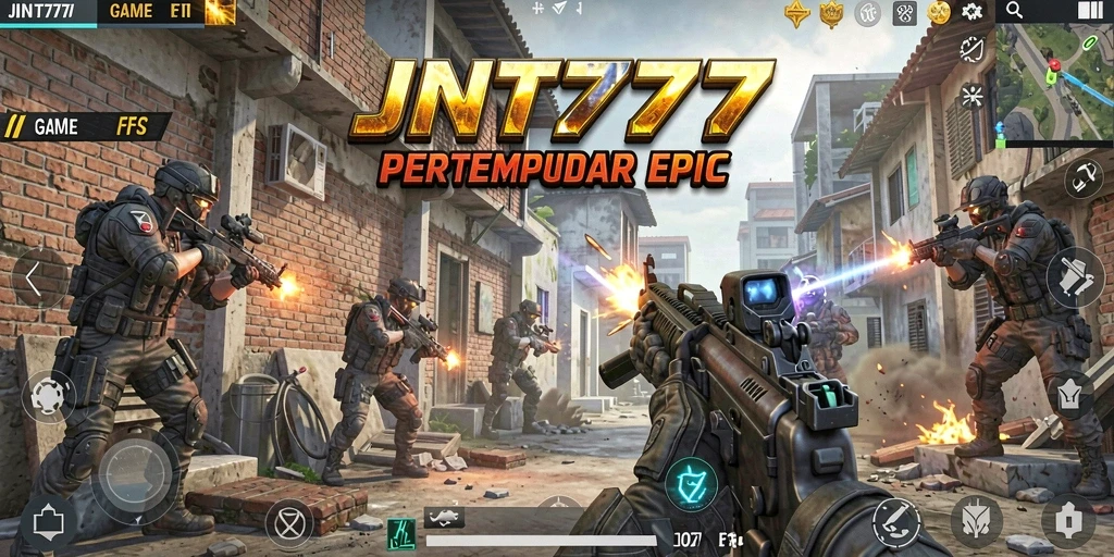 Screenshot gameplay JNT777 menampilkan aksi tembak menembak yang mendebarkan.
