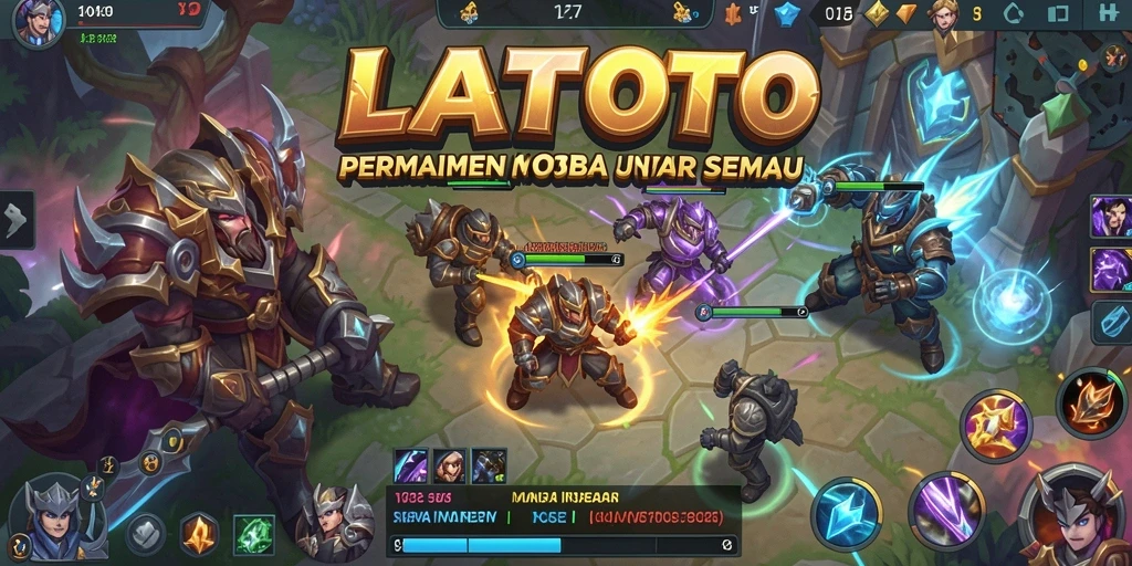 Screenshot LATOTO menampilkan aksi seru tim dalam pertempuran MOBA.