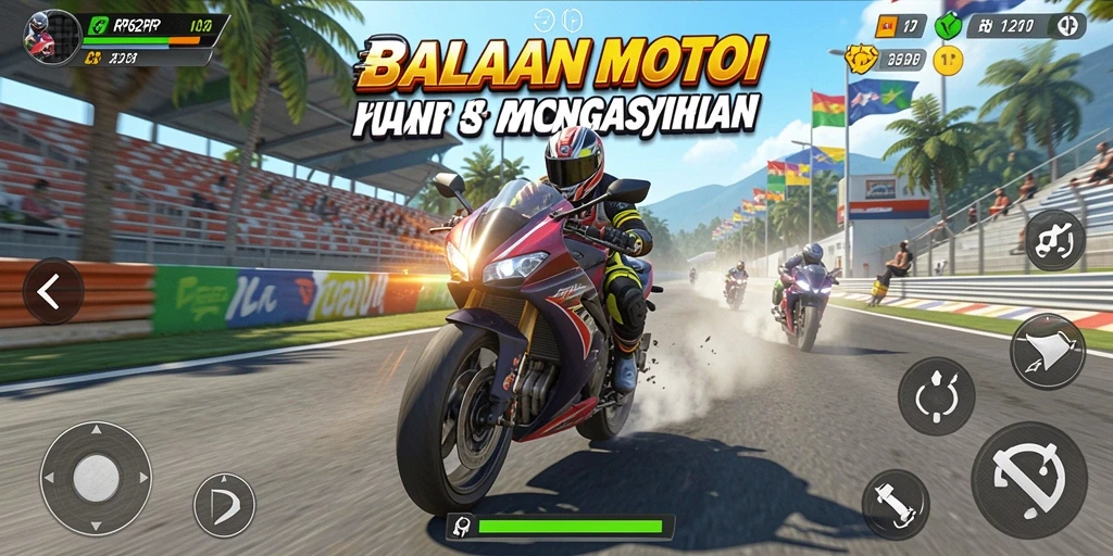 Screenshot utama RP62RP menampilkan balapan motor yang seru dan penuh aksi.