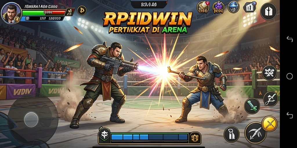Gameplay RPIDWIN yang penuh aksi dan seru di arena pertarungan.