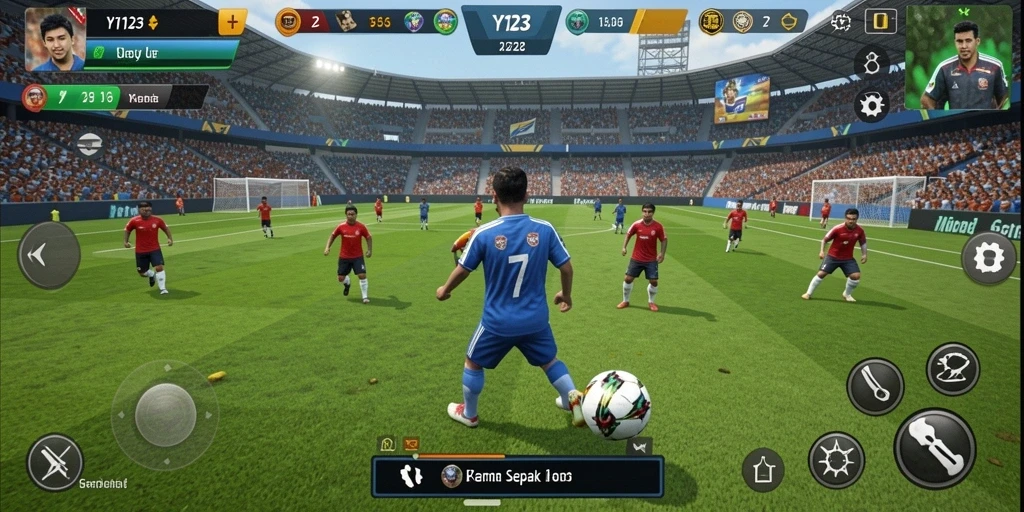 Tangkapan layar permainan <strong>YY123</strong> menampilkan aksi sepak bola yang mendebarkan.